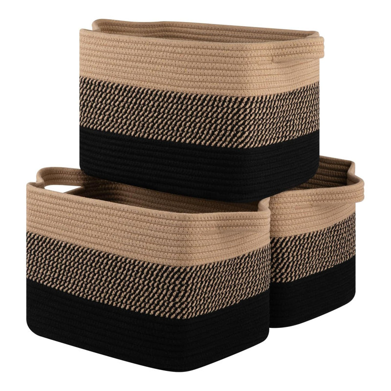 Ensemble de 3 paniers de rangement rectangulaires tissés noirs et bruns 15,75 po x 11,8 po x 9,85 po