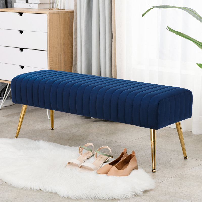 Rodjanae Velvet with Upholstery Bench, Dark Blue
