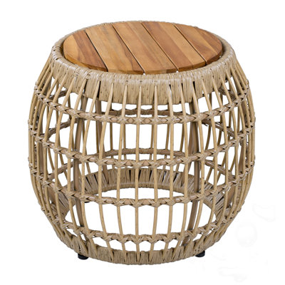 Patio Side Table With Wicker Base