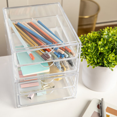 Martha Stewart Brody Plastic Desktop Storage with 2 Half Moon Opening Pullout Drawers