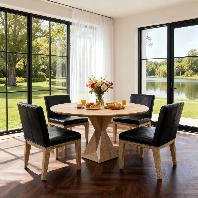 Upholstered Dining Chair with High Back, Solid Wood Legs & Comfortable Padded Seat, Black