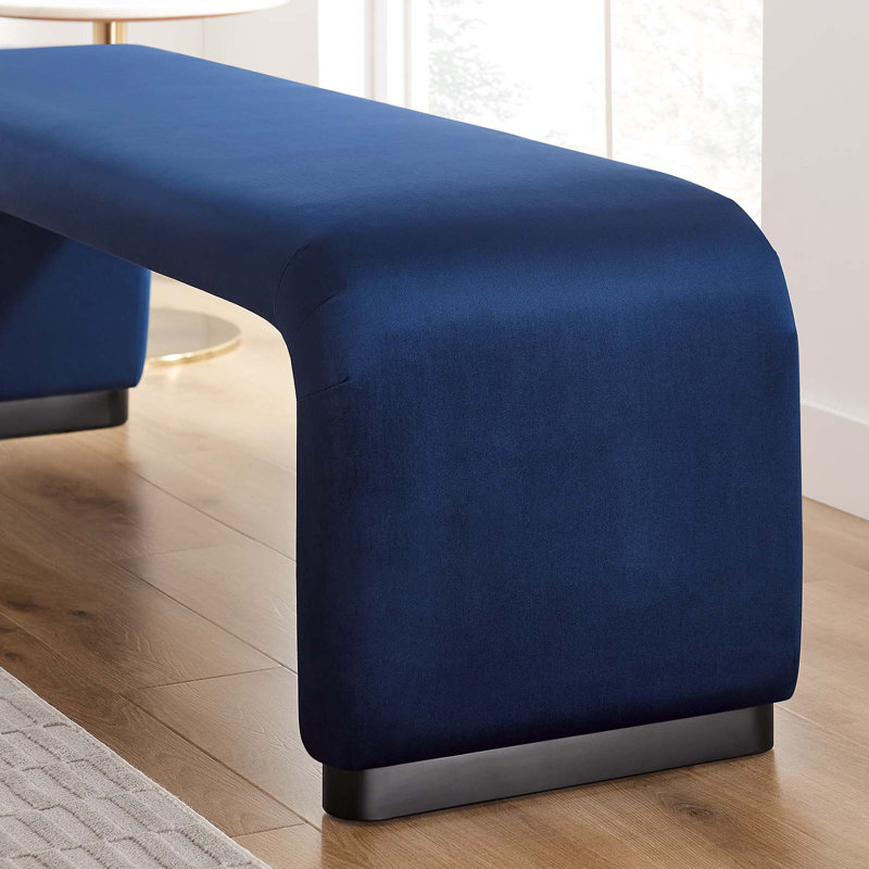 Banc rembourré en velours Koda Modway, Bleu minuit, Noir