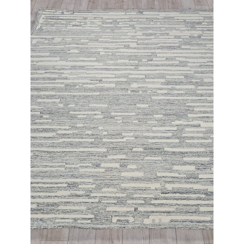 Ivory and Gray Hand-Tufted Wool Rectangular Rug 9' x 12'