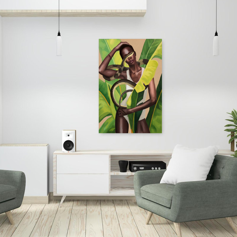 Into the Green Elegant Abstract Snake Nature Tropical, art mural, H 36 po x l 24 po