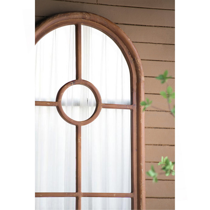 24X79" Half-Round Elongated Mirror With Decorative Window Look Classic Architecture Style Solid Fir Wood Interior Decor