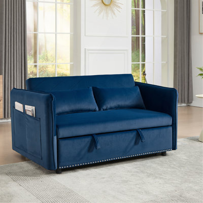 Canapé-lit convertible futon 3 en 1, canapé-lit en velours de 55 po avec 2 coussins, dossier inclinable, poches latérales pour le salon, canapé-lit