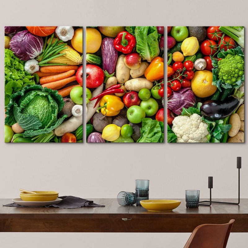 Assortment of Fresh Fruits and Vegetables Modern Wall Decor, Wrapped Canvas, 24" H x 48" W