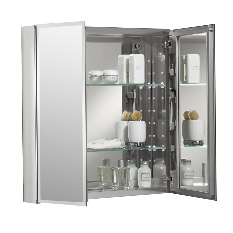 CLC Aluminum Two-Door Medicine Cabinet With Mirrored Doors, Beveled Edges, 26" H x 25" W x 5" D