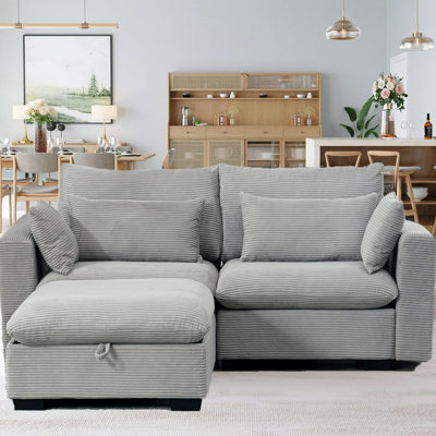 Ablo Modular Loveseat Sofa Couch With Reversible Storage Ottoman by Ebern Designs