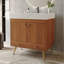 Meuble-lavabo autoportant de style Mid-Century avec comptoir en faux marbre et lavabo en céramique, armoire de rangement à double porte de 30 po, bois d'ingénierie imperméable, pieds dorés