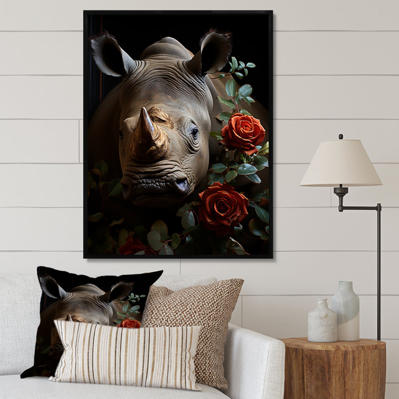 Rhinocéros, H 32 po x l 16 po x P 1 po, Cadre flottant noir