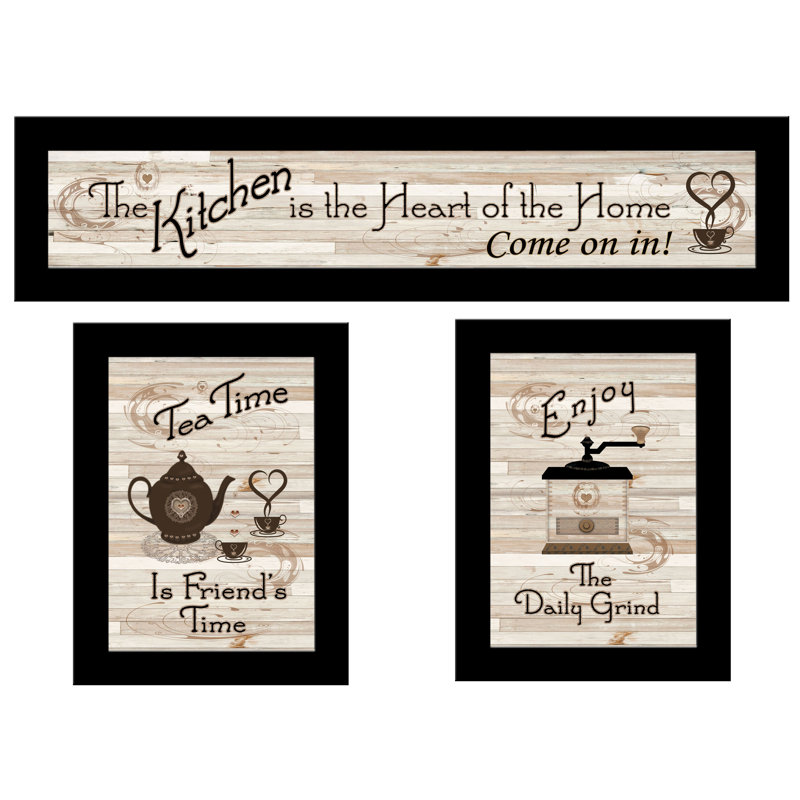 "Kitchen Friendship Collection III", art mural encadré pour la maison par Millwork, H 33 po x l 11 po, Noir