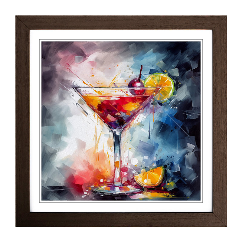 Cocktail Abstract Art - Single Picture Frame Print on Wood, Walnut