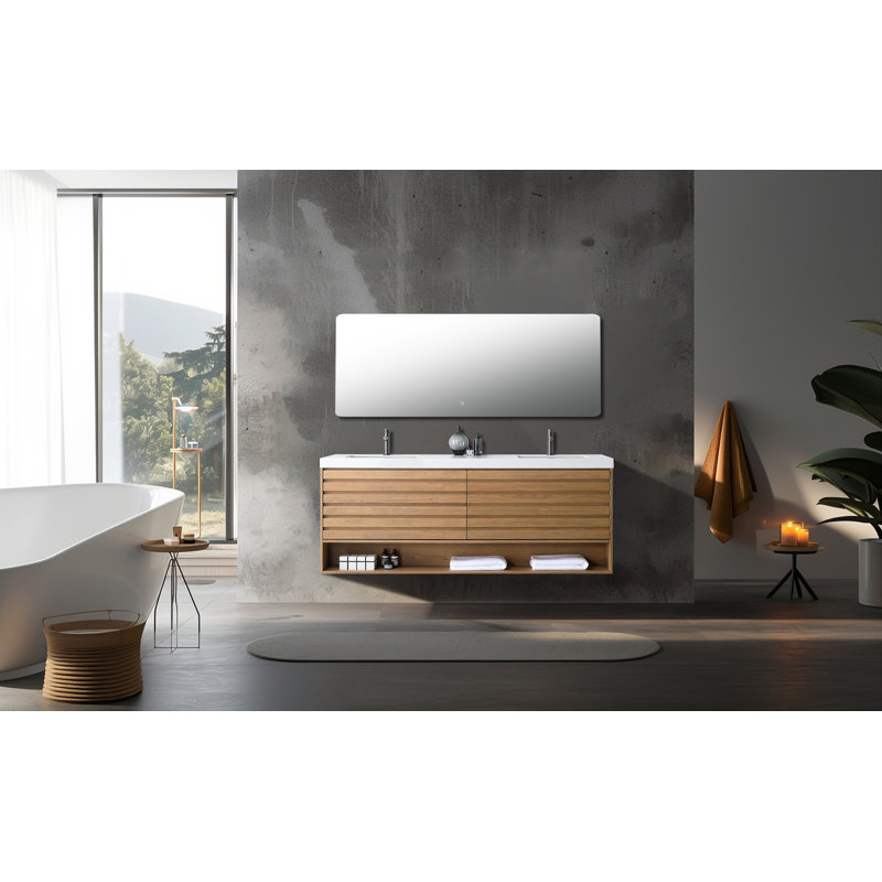 Matera 72" W Double Vanity, Pecan Oak, White