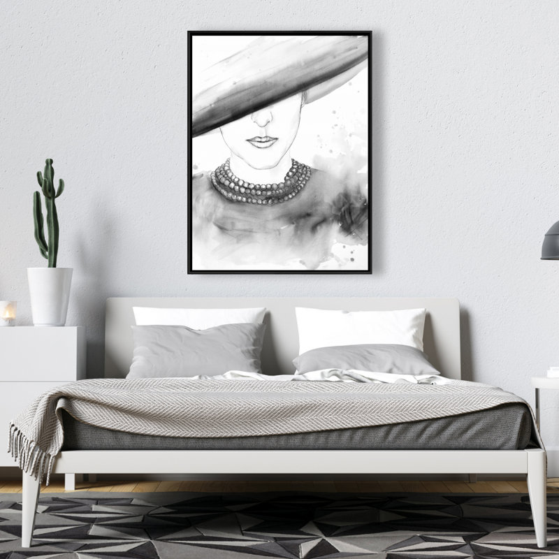 Mysterious lady with a hat - 36"x48" Framed canvas