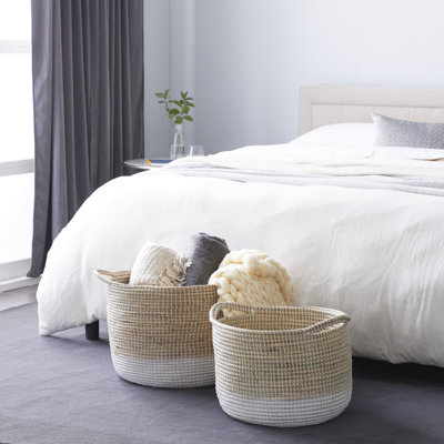 Seagrass Handmade Two Toned Decorative and Functional Storage Basket with Handles