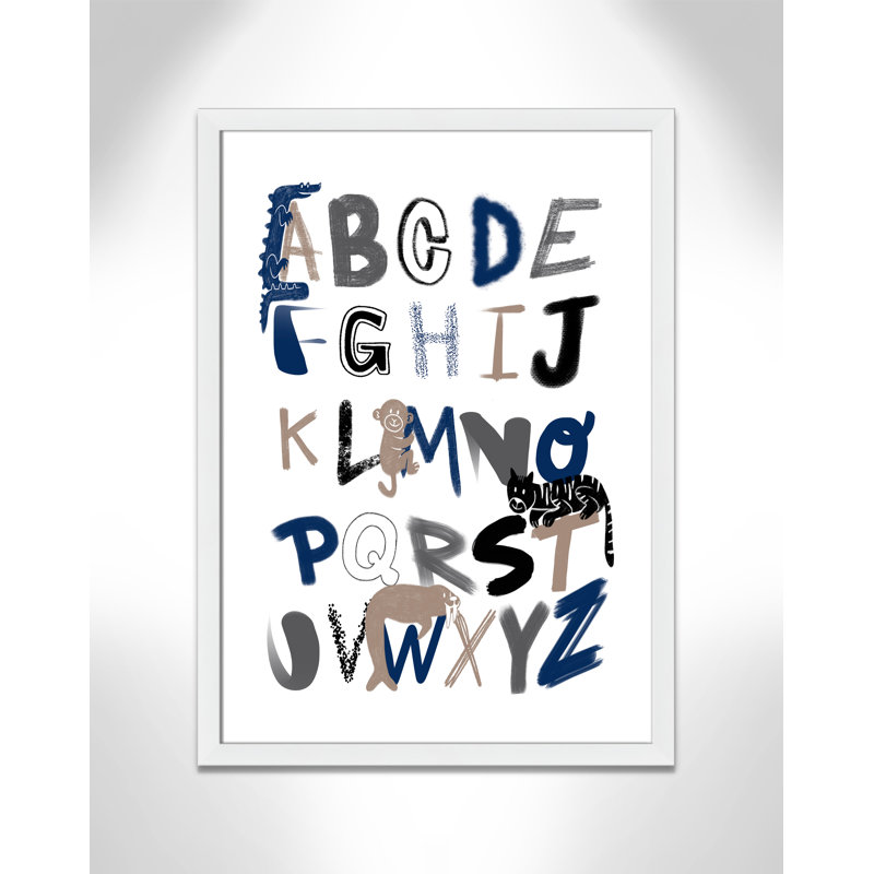 Critter Alphabet 1, impression sur papier, H 34,5 po x l 24,5 po x P 0,6 po, Encadré plat blanc