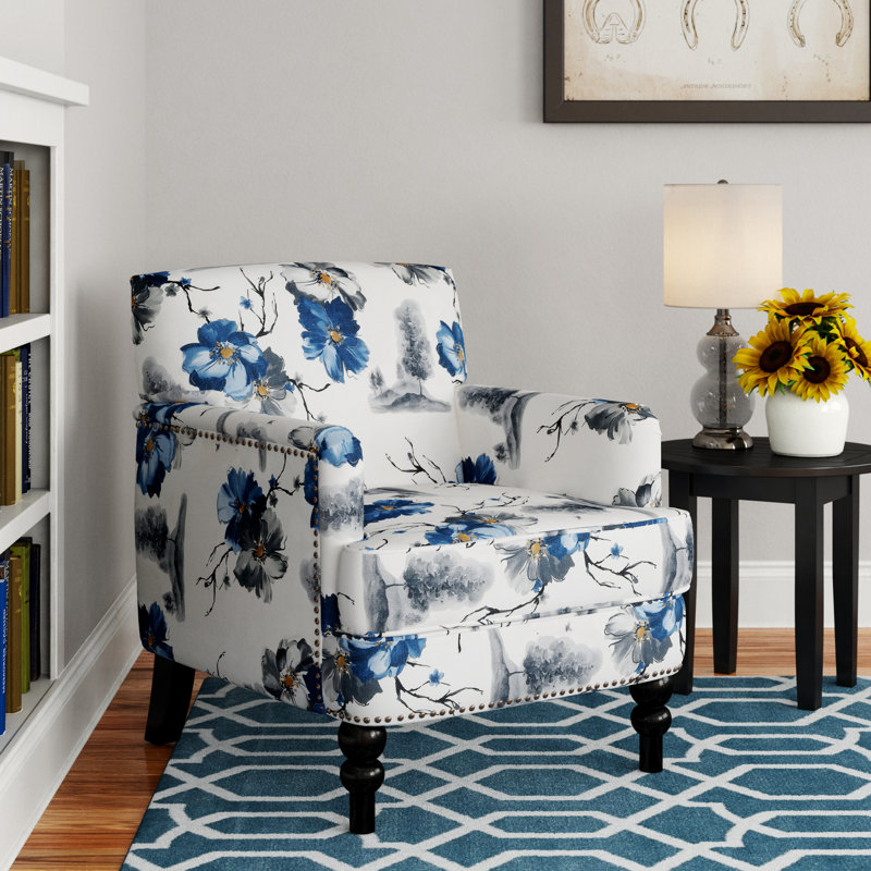 Lofties Contemporary Polyester Armchair with Solid Birch Wood Frame, Plush Cushions, Nailhead Trim, and Button-Tufted Diamond Detailing