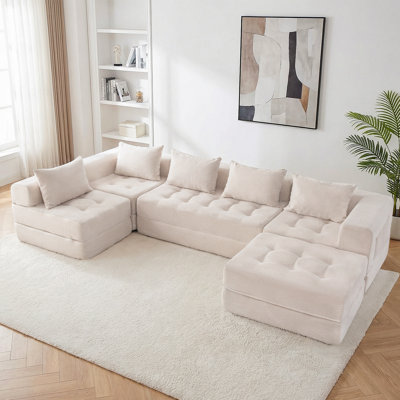 Boneless U-Shaped Modular Sectional Sofa, Corduroy Tufted Cloud Couch,Compact Sofa