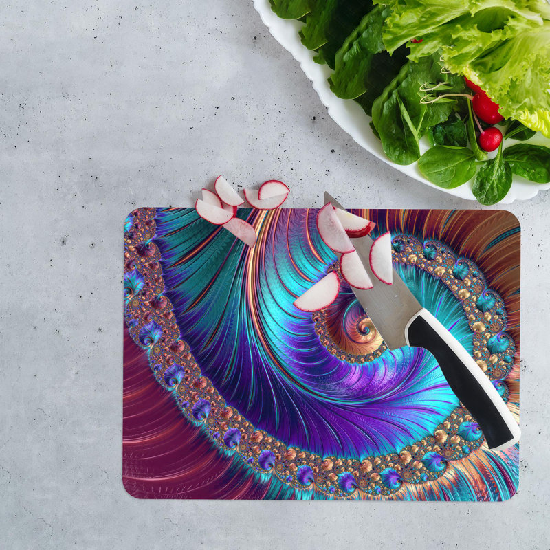Planche à découper en verre à motif fractal abstrait coloré, idéale pour la décoration moderne, 11 po x 15 po