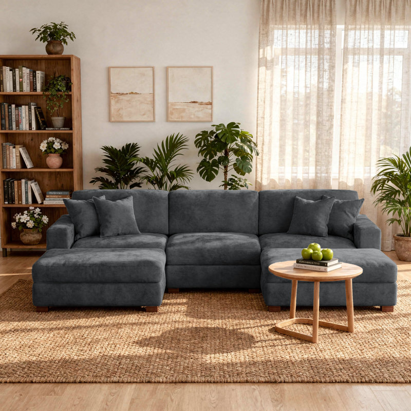 Ensemble de canapé-lit modulaire rembourré 4 pièces en velours côtelé rouge avec fauteuils et repose-pieds amovibles