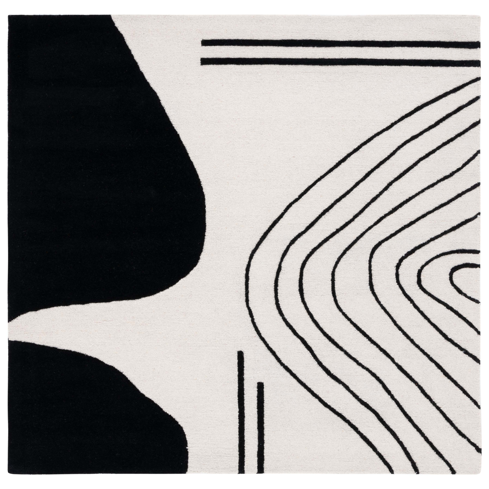 Felipe Handmade Wool Ivory/Black Rug, Square 8'