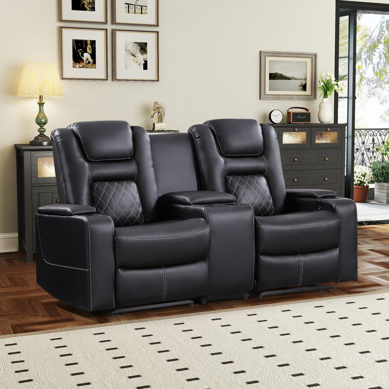 Cyclade 72.44"Wide Modern Premium Vegan Leather Upholstery Power Push Button Reclining Loveseat Sofa Home Theater Seating With USB Port & Cup Holders & Storage Compartment