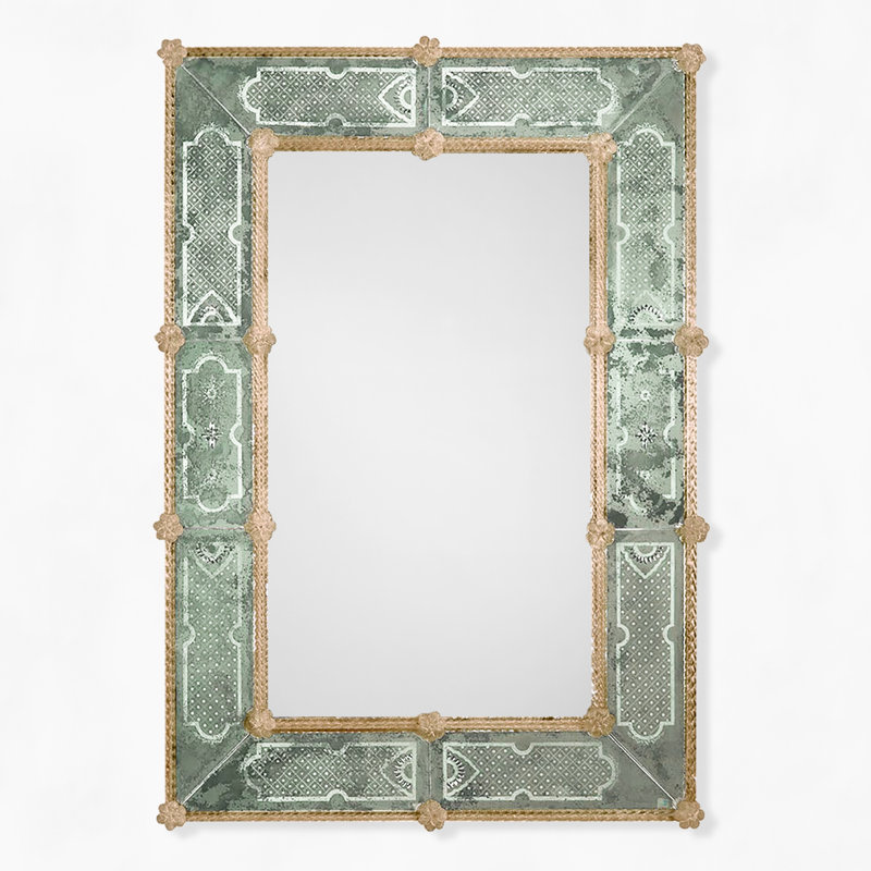 CELESTE Murano Glass Mirror, Antique Gold/Green, 61" x 41.5"