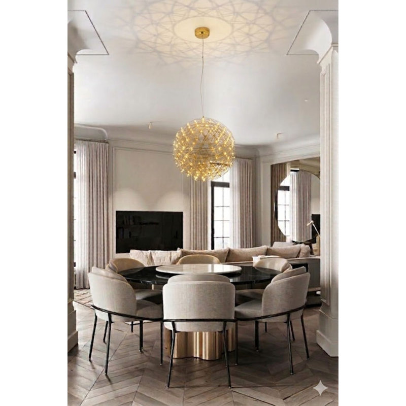 Meraz Modern LED Globe Chandelier, 38" H x 38" W x 38" D, Gold