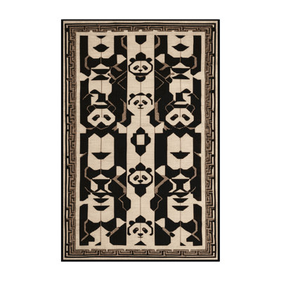 Tapis art déco brun lavable à la machine