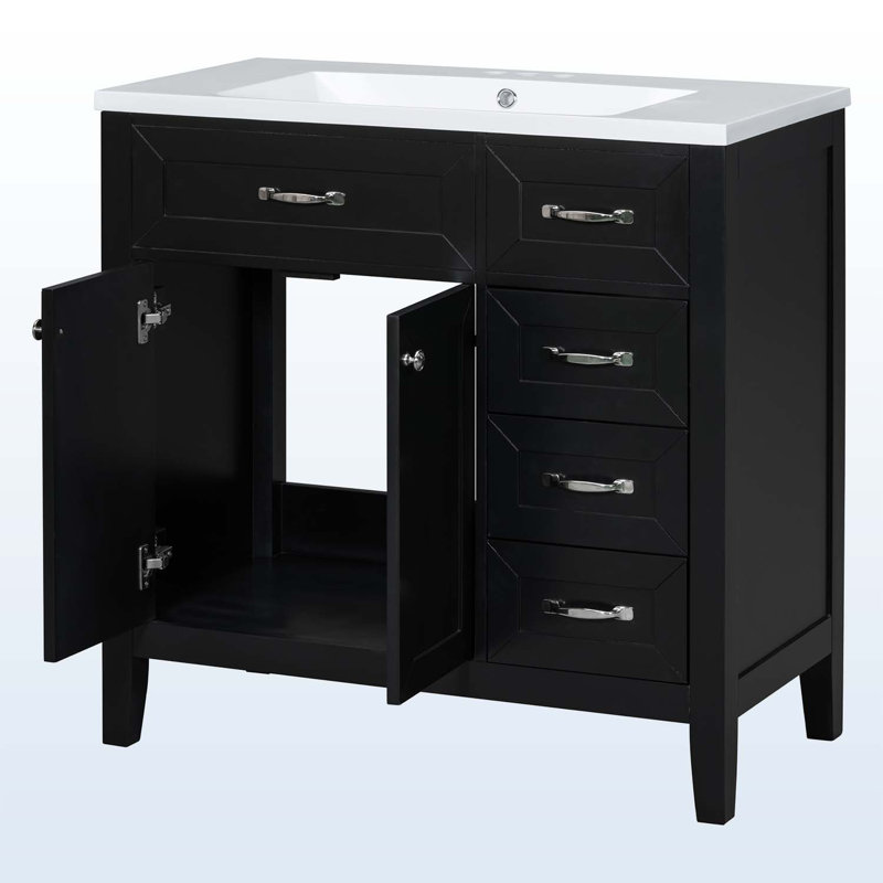 Armoire de salle de bain 36 po avec tiroirs, lavabo non inclus, Noir