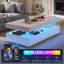 Table basse de 47 po avec 2 tiroirs coulissants, tables centrales modernes à double couche avec lumières DEL pour le salon-74841026-83644078