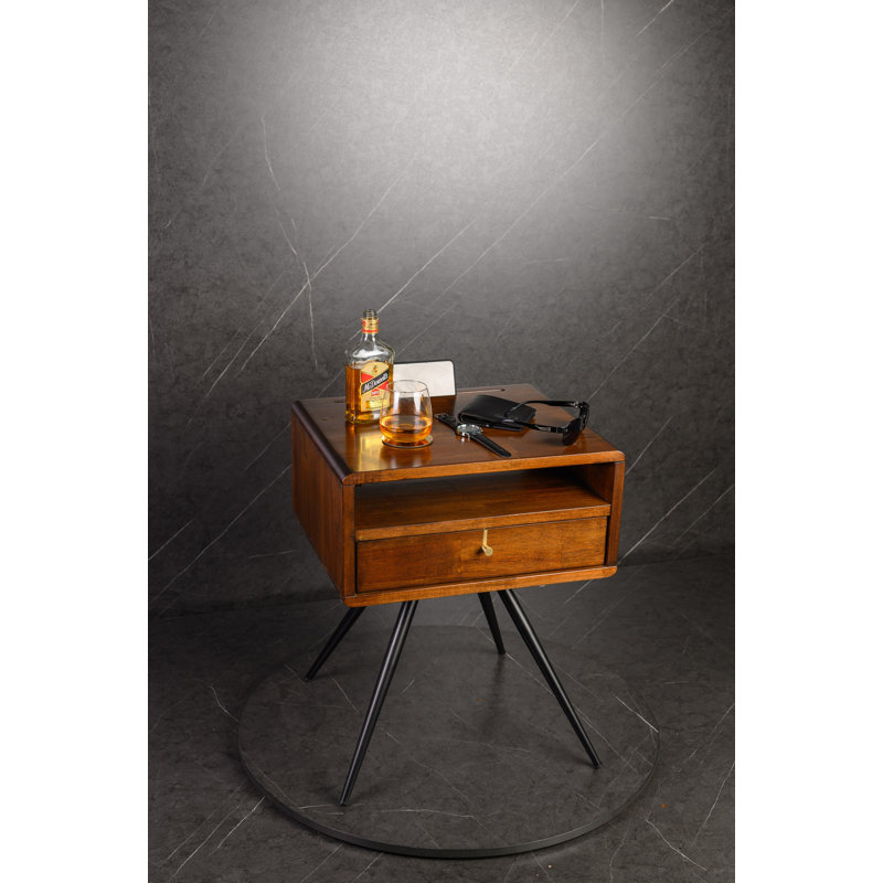 Flaxt 48cm W Solid Wood Bedside Table