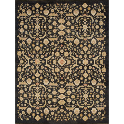 Wool Oriental Area Rug in Black/Beige/Red