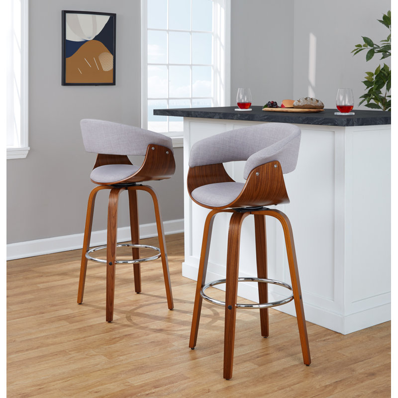 Vintage Walnut and Chrome Swivel Barstool Set