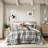 Plaid Full/Queen Comforter , , 2 Shams, Throw Pillows, Filling, Classic Design Bedding Print,