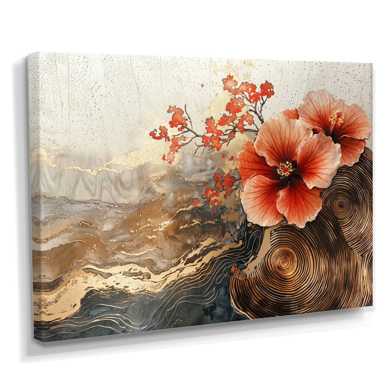 Imray Hibiscus Flowers Field On A Wooden Horizon I - Hibiscus Large, art mural, H 12 po x l 20 po, Toile tendue