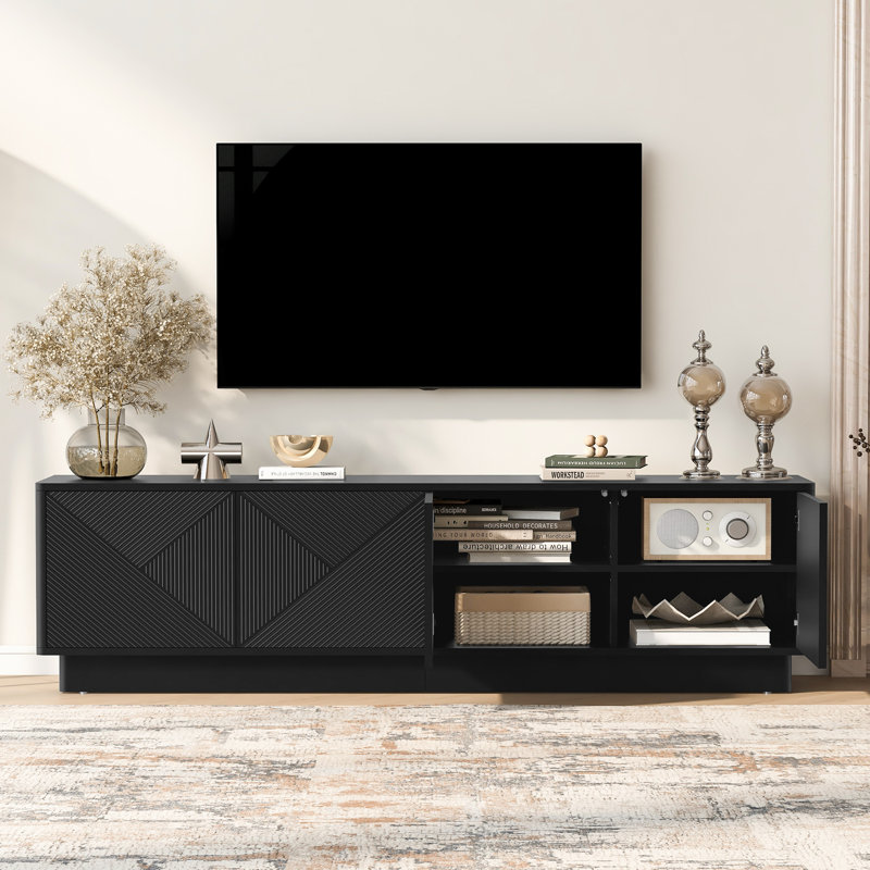 Armoire élégante à 4 portes avec tablettes réglables et décorations à DEL, Black