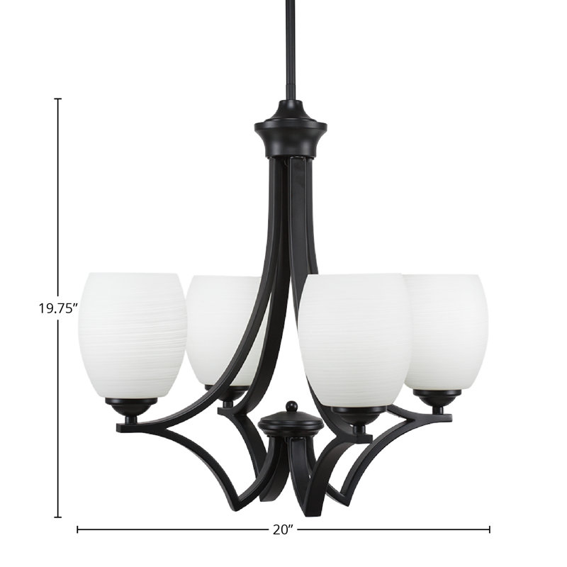 Zilo 4 Light Uplight Chandelier Shown In Matte Black Finish With 5" White Linen Glass, Neutral