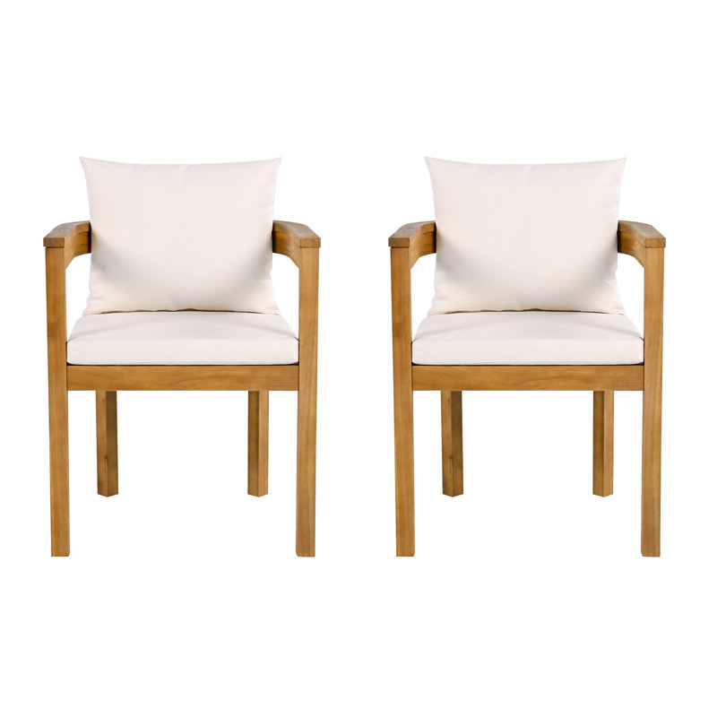 Chaise de salle à manger d'extérieur en bois d'acacia avec coussin beige Abaco (sans la table)