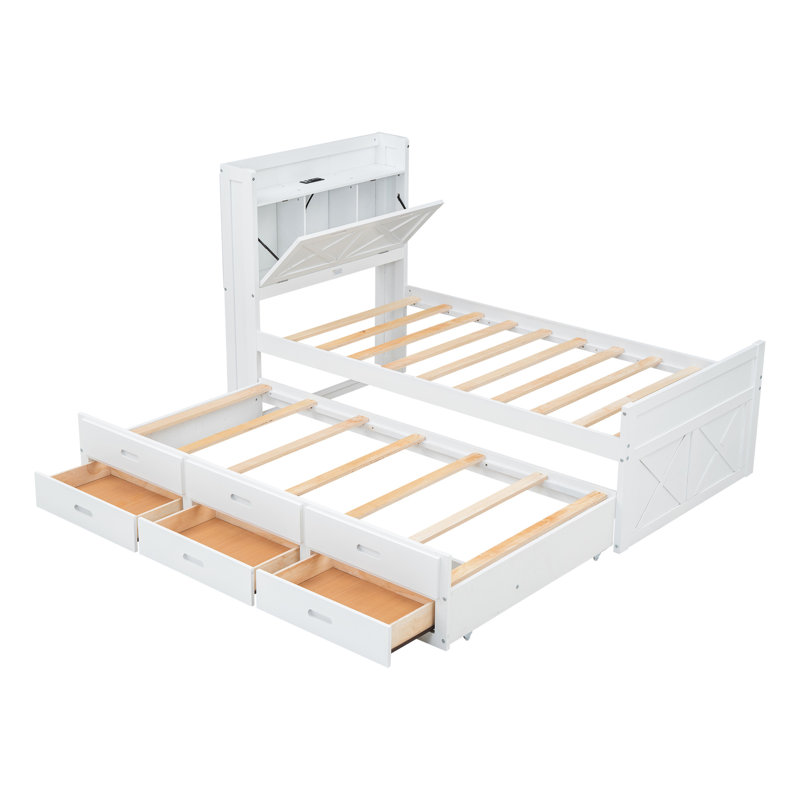 Lit en bois polyvalent avec tête de lit et prises de courant extensibles