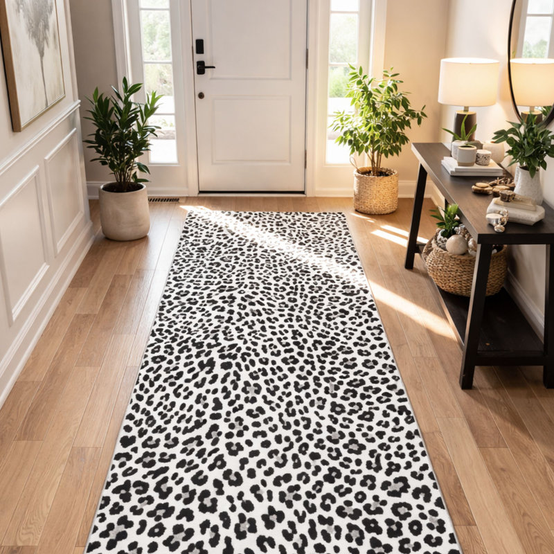 Kaira Soft Non-Slip Indoor Leopard Rug, Runner 2'7" x 43', Snow Leopard