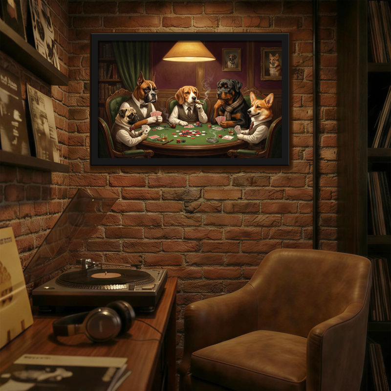 Animals Dogs Playing Poker In Elegant Room, 24" H x 36" W