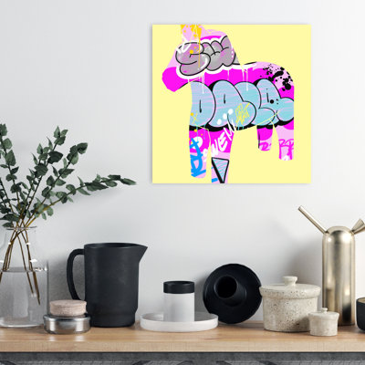 Pink Blue Graffiti Horse Bold Colorful Modern Horse Urban Wall Art Print 1 Piece Wrapped Canvas Wall Art