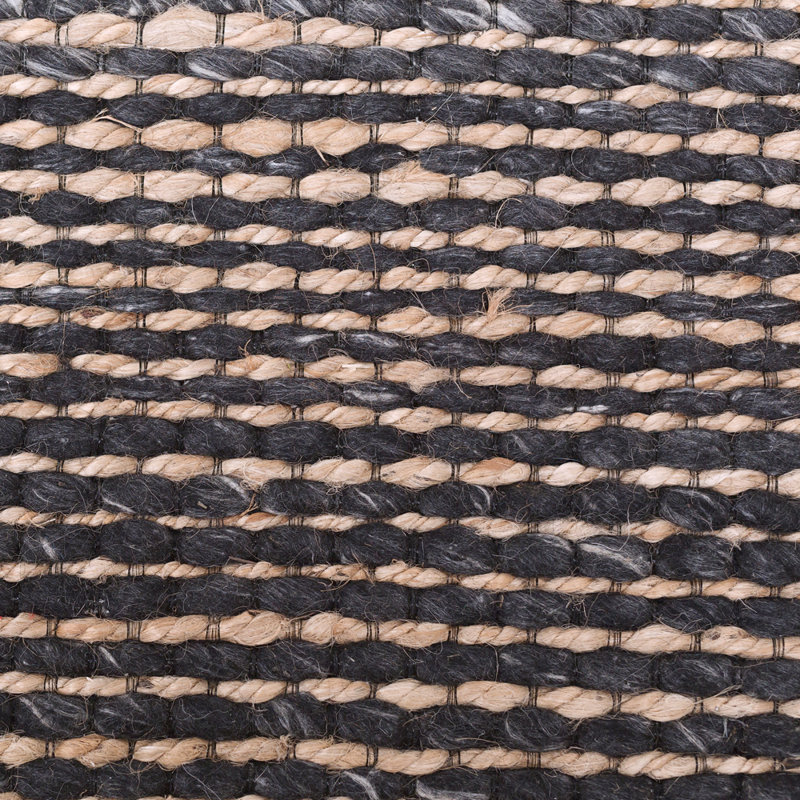Tapis noir en laine / jute / coton Gemini, Tapis de couloir 2 pi 7 po x 13 pi 1 po