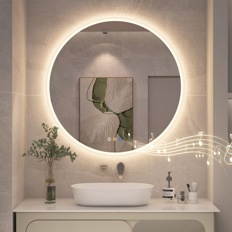 Epperly Round Lighted Wall Mounted Bathroom Mirror, 80cm H x 80cm W