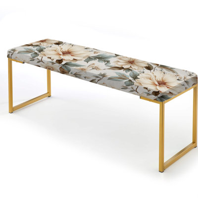Plants Upholstered Gold Bench