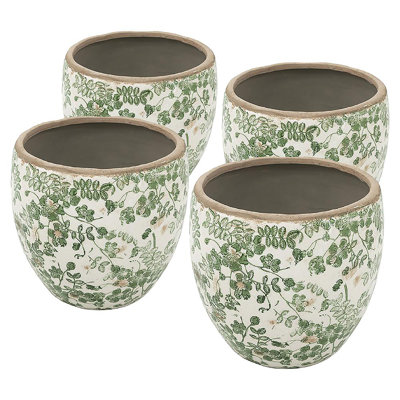 Vase - Set of 4 - 5" x 5" x 4.5" - Green/White