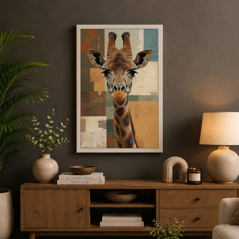 Giraffe in Geometry Modern - Wrapped Canvas, 18x12 - 45.7 x 30.5 cm, Ochre Border