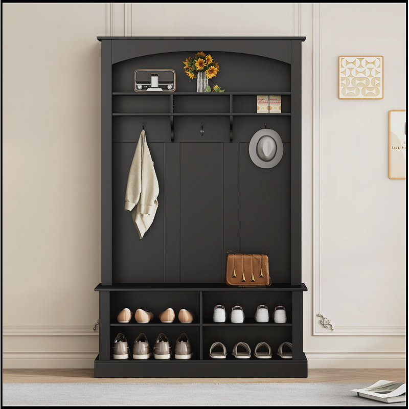 Portemanteau avec banc et rangement pour chaussures, Noir